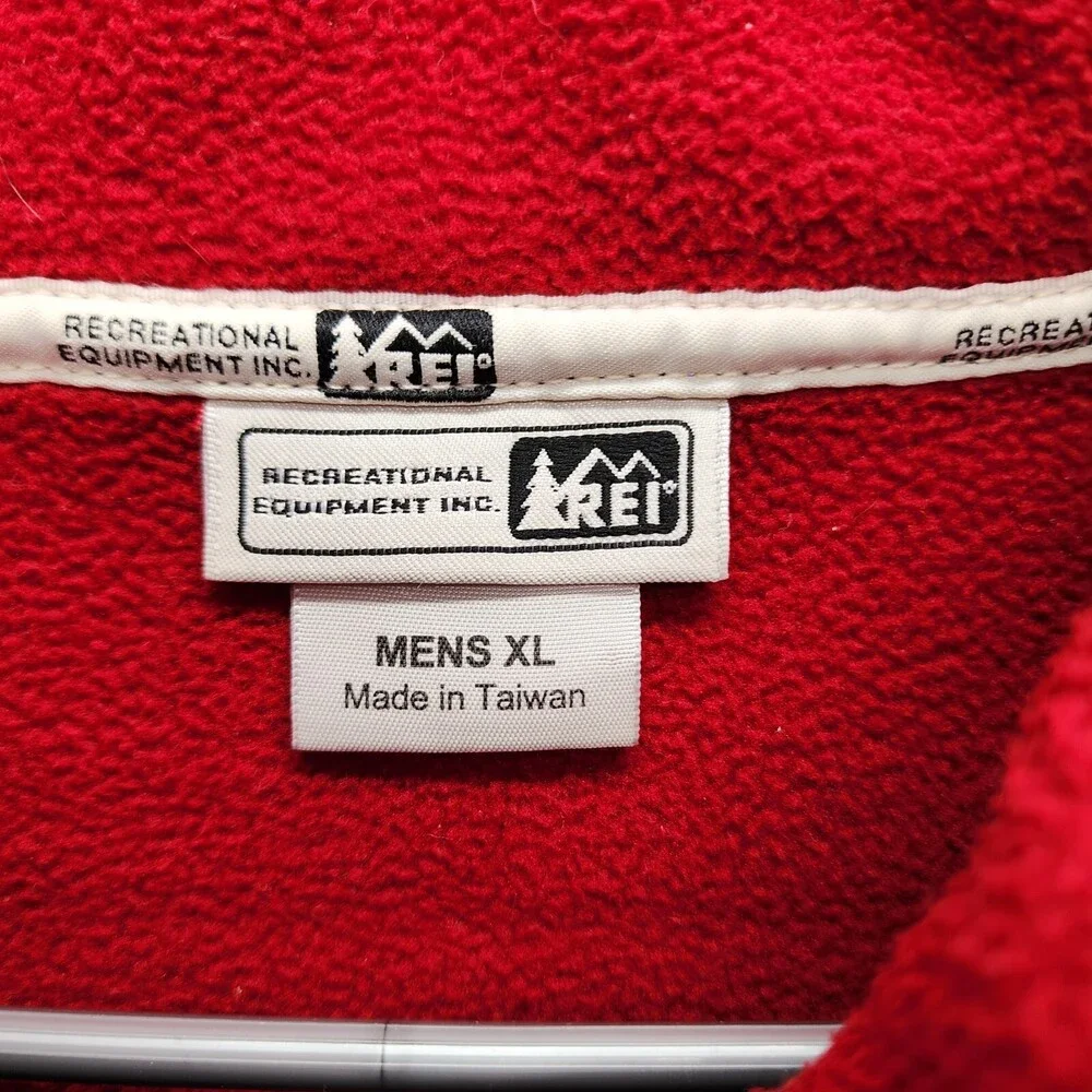 REI Fleece Jacket Mens Extra Large Quarter Zip Gray Red Long Sleeve